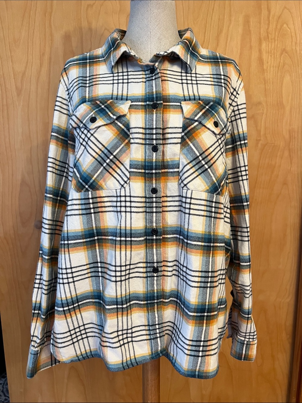 Pendleton Plaid Button-Up Shirt in Cream